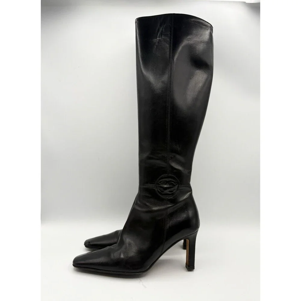 CHANEL black leather